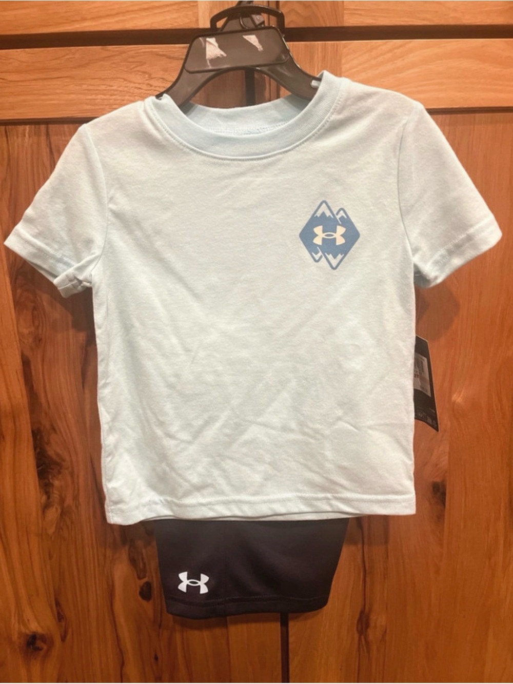 Under Armour Kids Light Blue Short Sleeve Tee with Navy Shorts